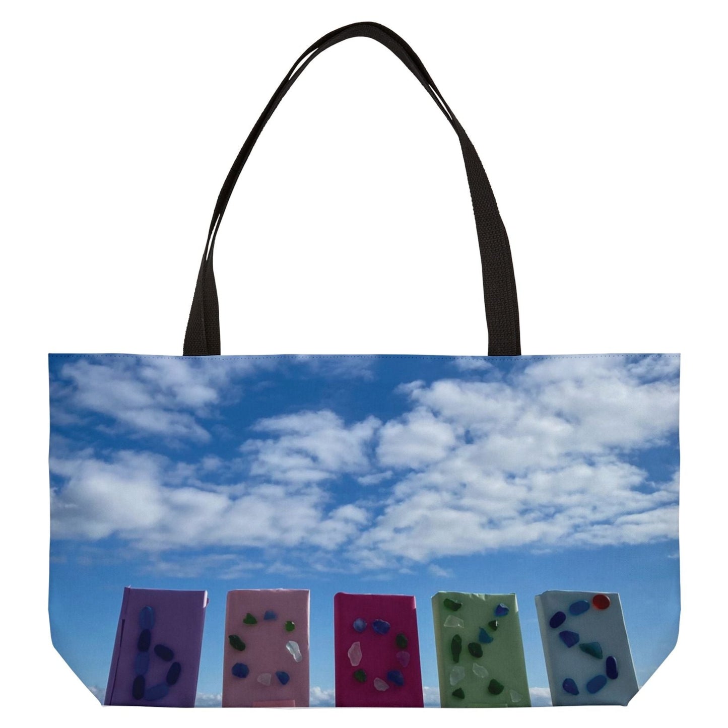 Book Weekender Tote Bag 24" x 13" Same Print on Both Sides. "Books in the Clouds"