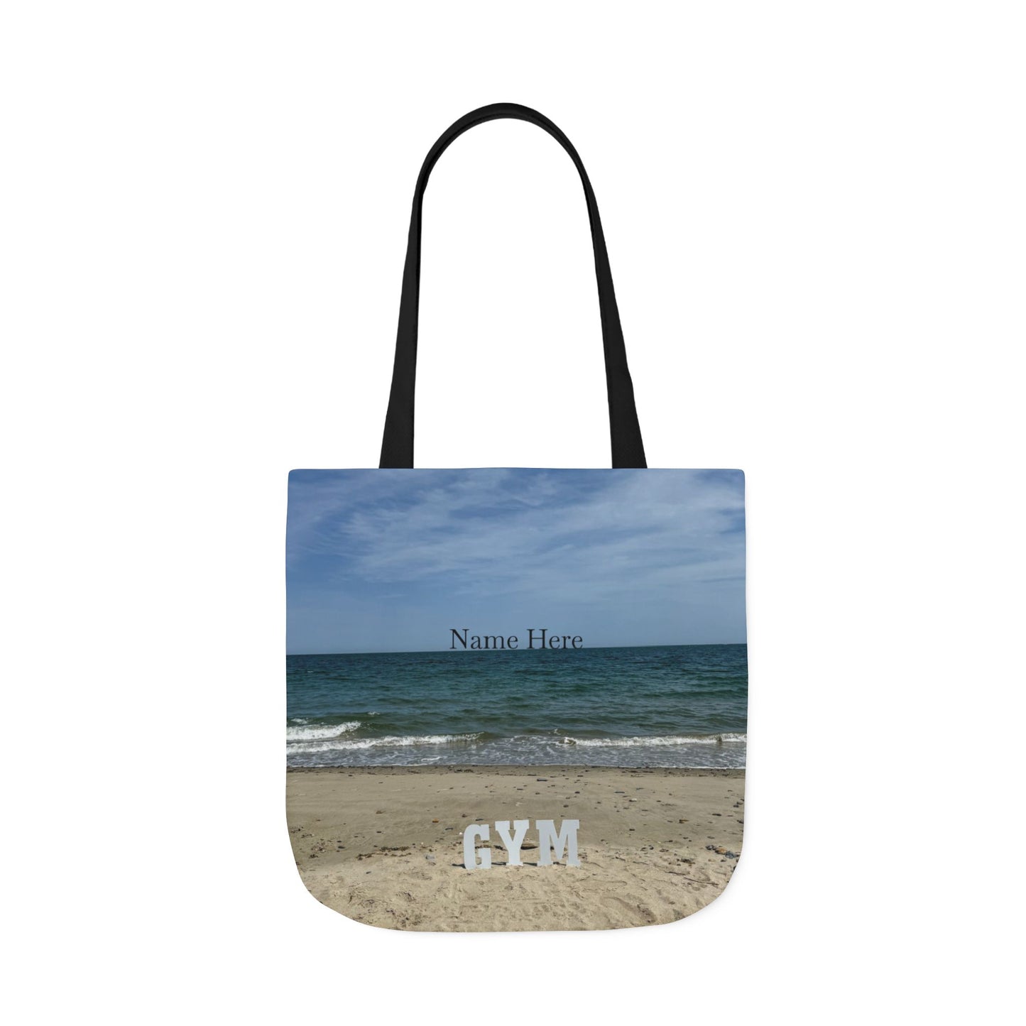Gym Tote Bag 18” x 18” Same Allover Print on Each Side. 4 Different Handle Color Options. “Beach Gym Bag” (Personalize it)