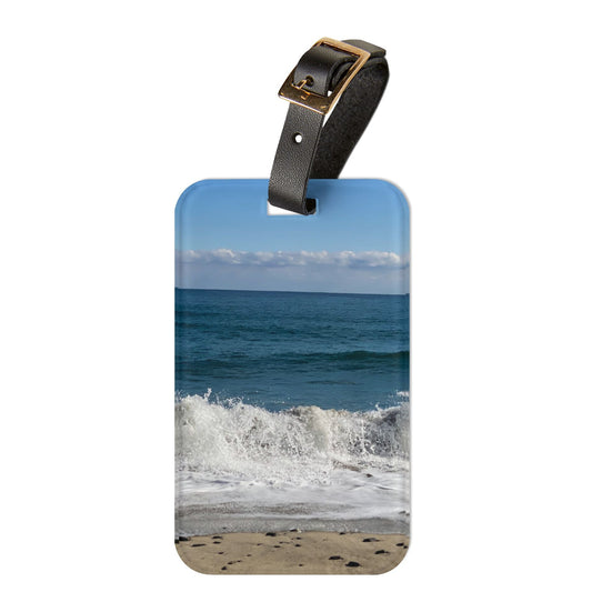 Acrylic Luggage Tag With Strap and info Card on the Back "Big Waves Travel Tag"