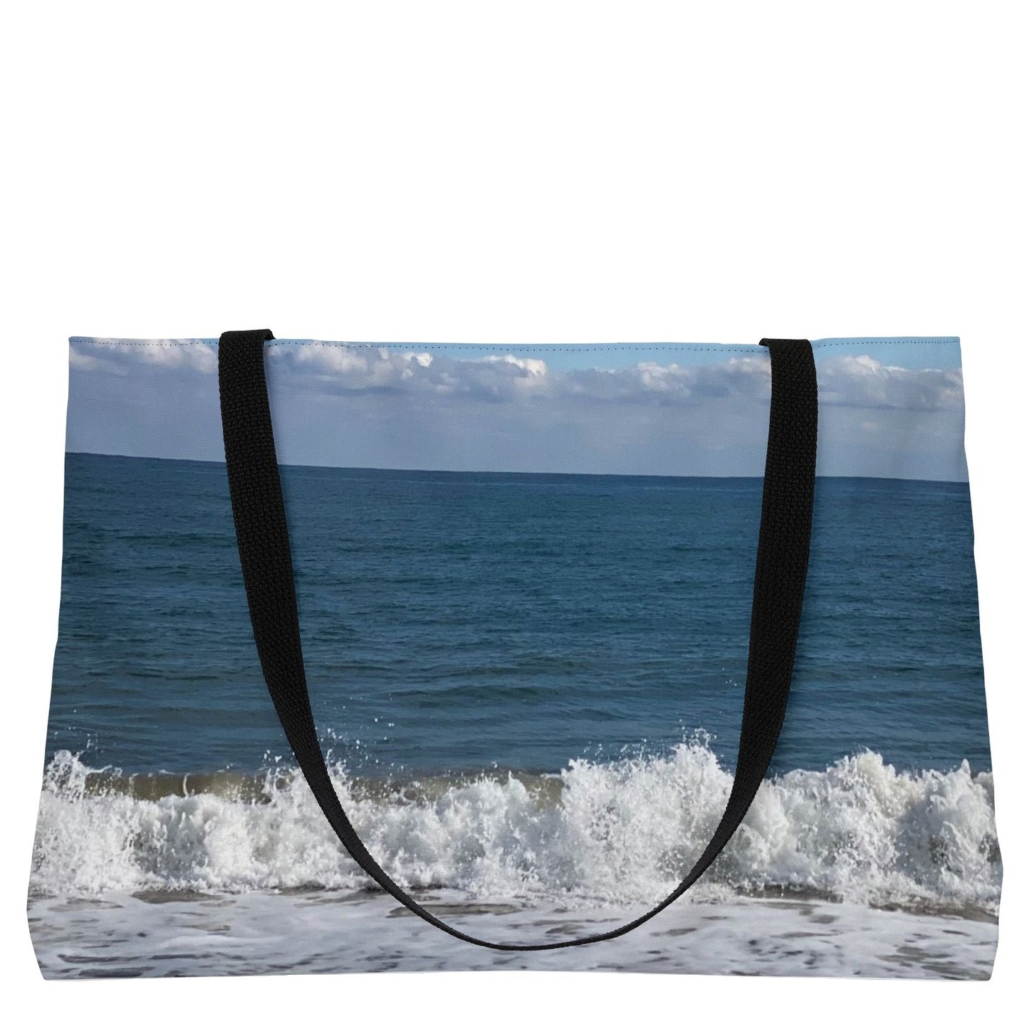 Beach Weekender Tote Bag 24" x 13" with Different Print on Each Side. "Shore Bird & Big Waves"(Personalize it)
