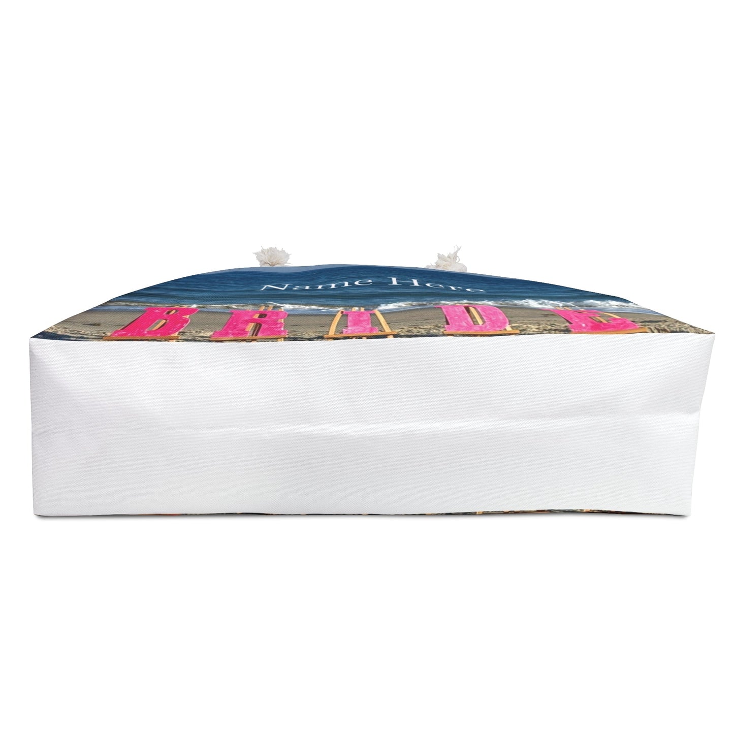 Bride Weekender Bag with same allover print on each side and rope handles. "24 x 13". "Beach Bride Weekender Bag" (Personalize it)