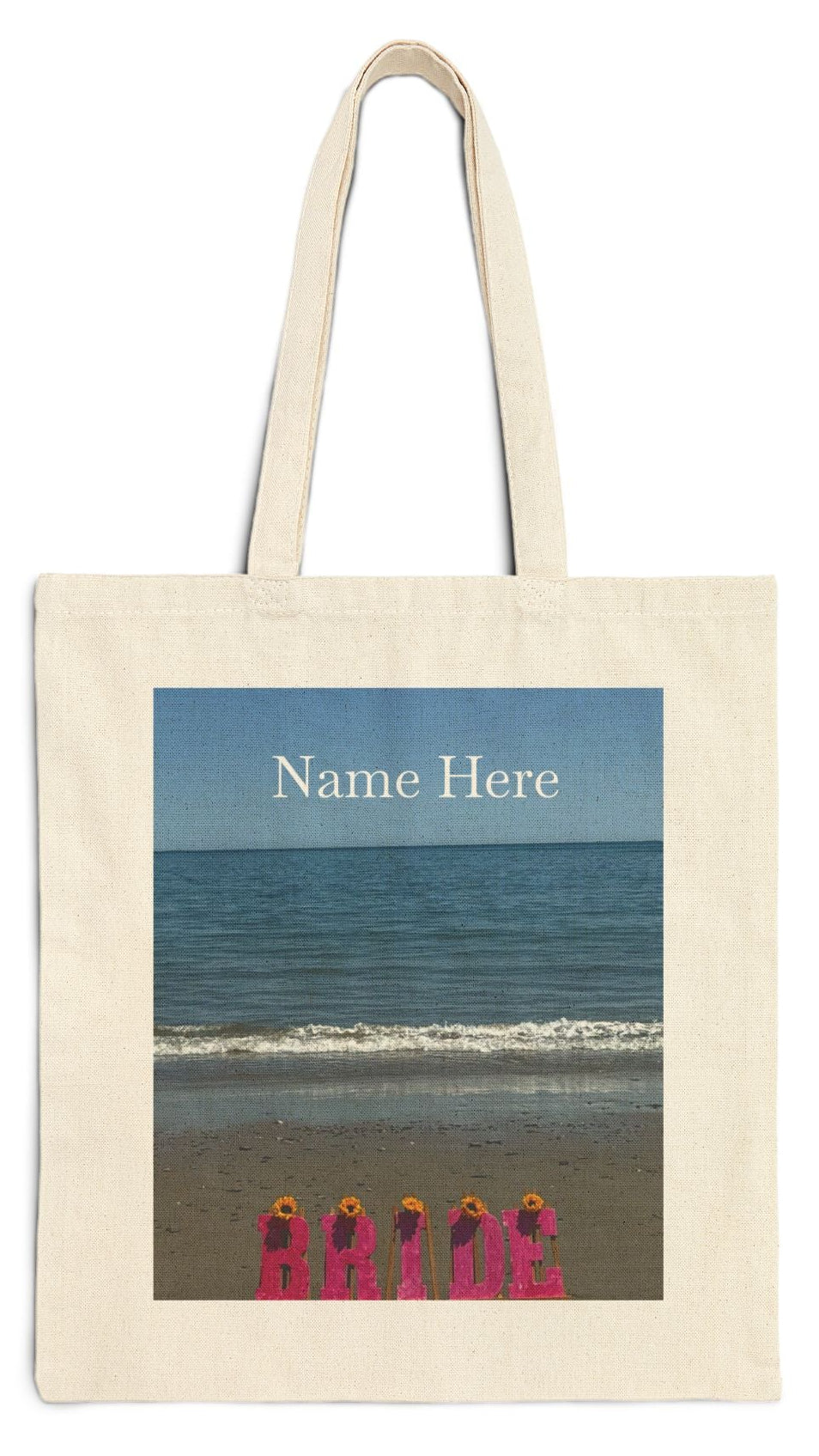 Bride Tote Bag Natural Color 15" x 16" Cotton Canvas Print on One Side. "Beachfront Bride Bag" (Personalize it)