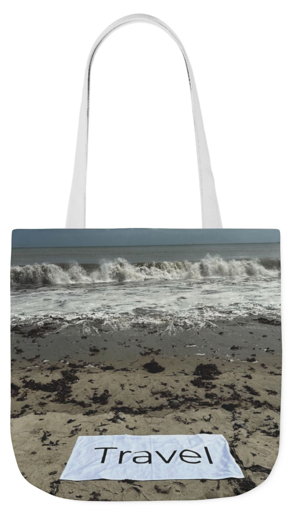 Travel Tote Bag 18” x 18” Same Allover Print on each Side. 4 Handle Color Options. “Wild Waves Travel Bag”