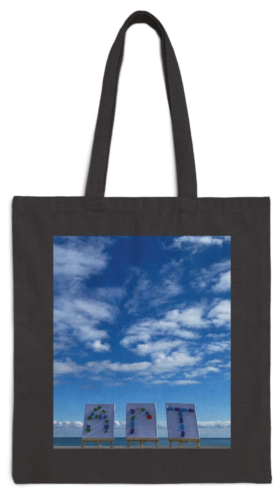 Art Tote Bag Black 15" x 16" Cotton Canvas Print on One Side. "Art in the Clouds"