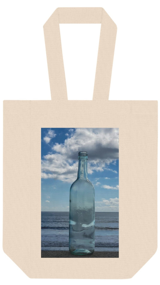 Wine Tote Bag Double ( Two Bottles) with Print on One Side. “Seaside Cloud Bottle”