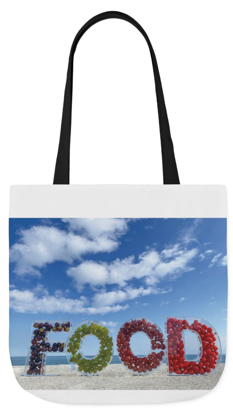 Food Tote Bag 18" x 18" Same Print on Both Sides, 4 Handle Color Options, "Seashore Food Bag"