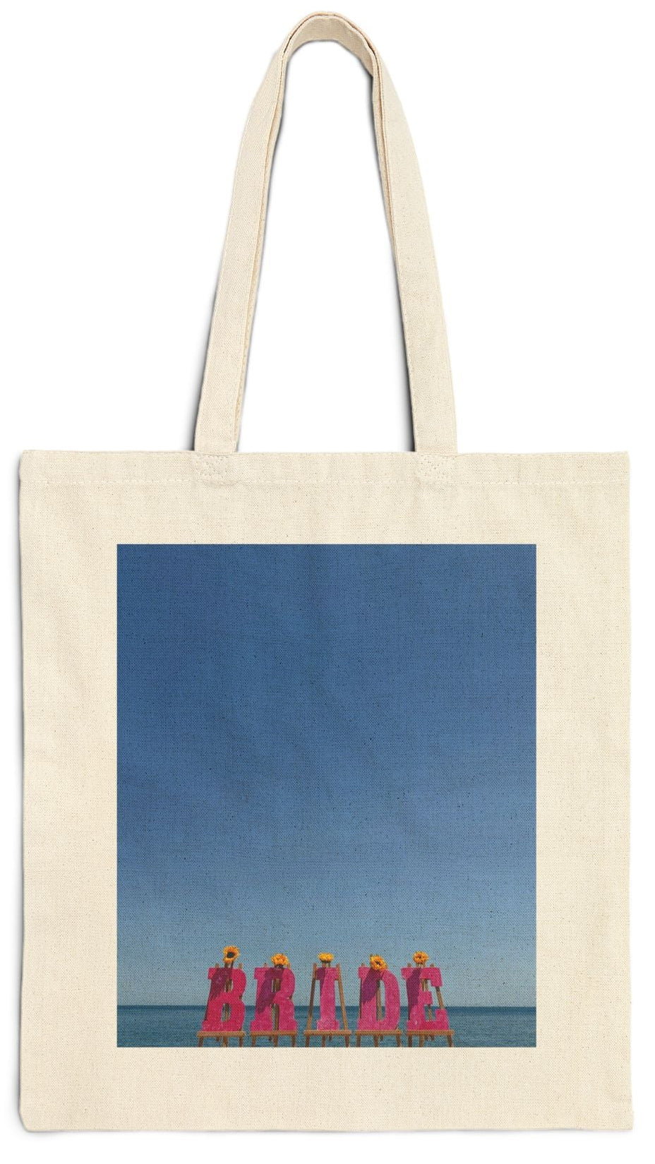 Bride Tote Bag Natural Color 15" x 16" Cotton Canvas Different Print on each side. "Shoreline & Beachfront Bride Bag"