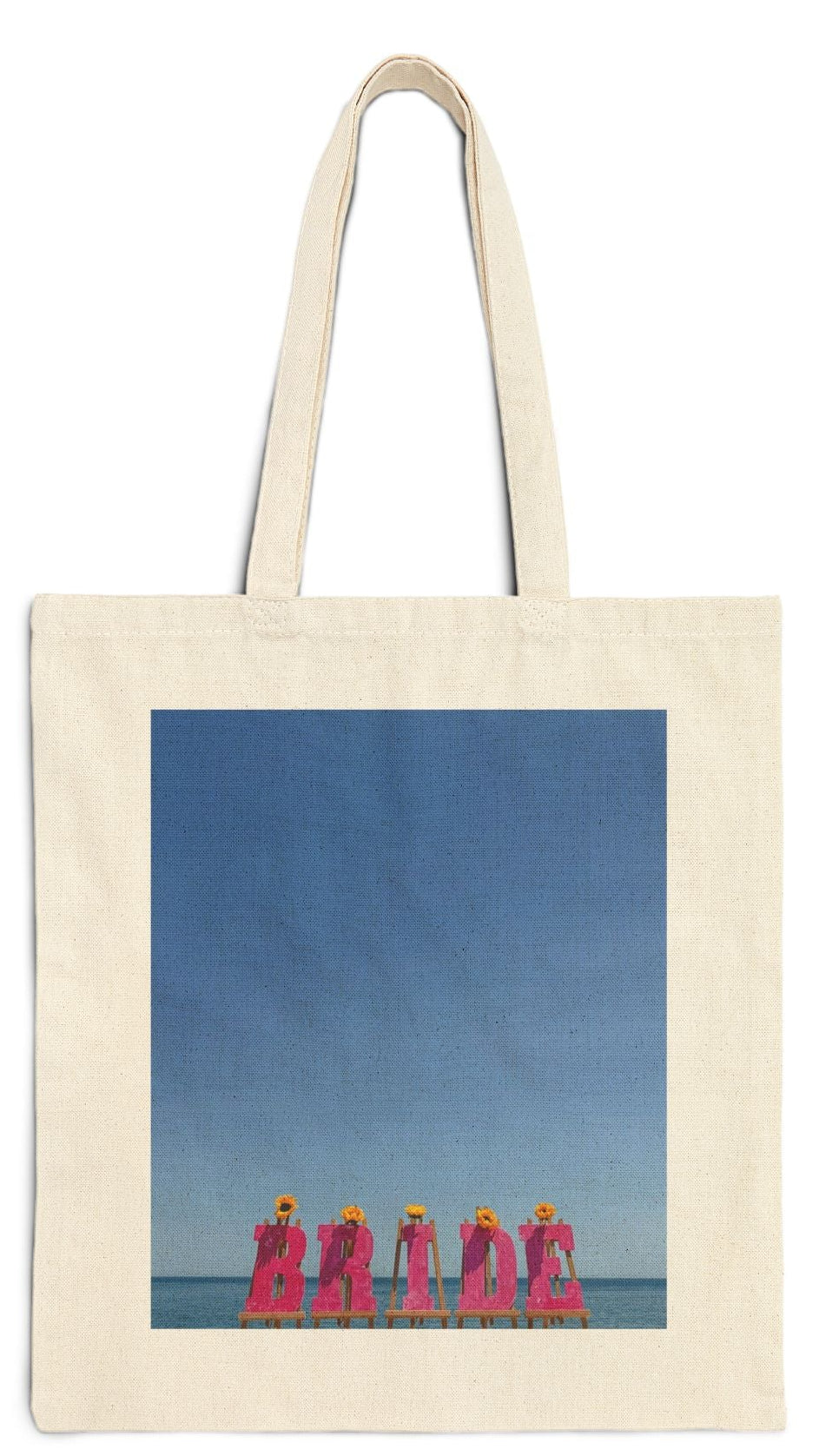 Bride Tote Bag Natural Color 15" x 16" Cotton Canvas Different Print on Each Side. "Beachfront & Shoreline Bride Bag"