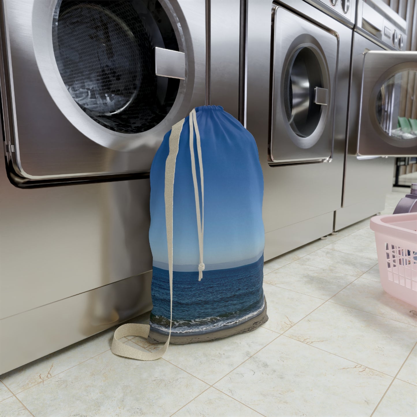 Laundry Bag with a Shoulder Strap and Drawstring 18” x 29” “Laundry Day at the Beach”