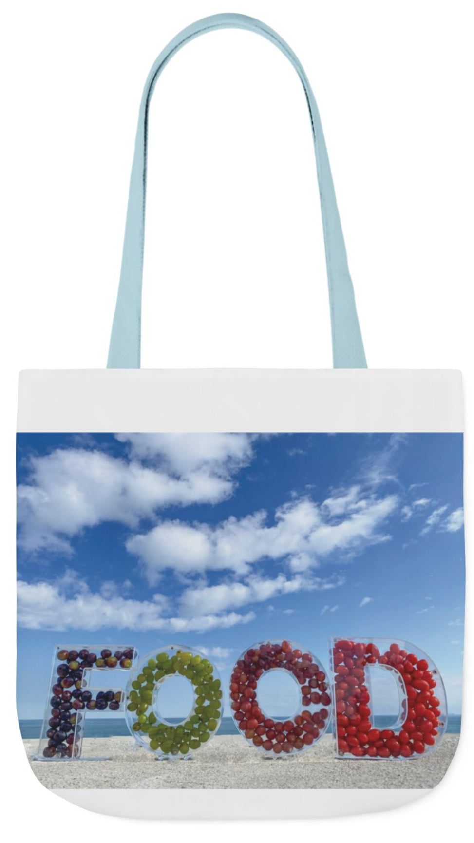 Food Tote Bag 18" x 18" Same Print on Both Sides, 4 Handle Color Options, "Seashore Food Bag"