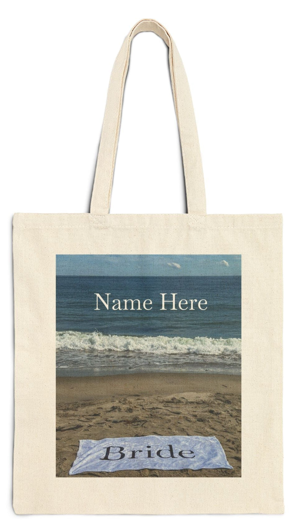 Bride Tote Bag  Natural Color 15" x 16" Cotton Canvas Print on One Side. "Beach Sand Bride Tote Bag" (Personalize it)