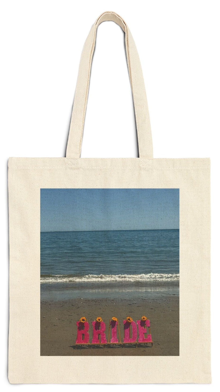 Bride Natural Color Tote Bag 15" x 16" Cotton Canvas Different Print on Each Side. "Shoreline & Beachfront Bride Bag" (Personalize it)