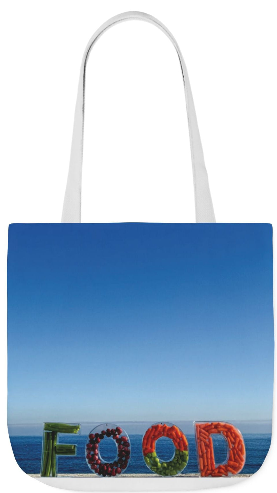 Food Tote Bag 18" x 18" Same Print on Both Sides, 4 Handle Color Options, "Seaside Veggie Food Bag"
