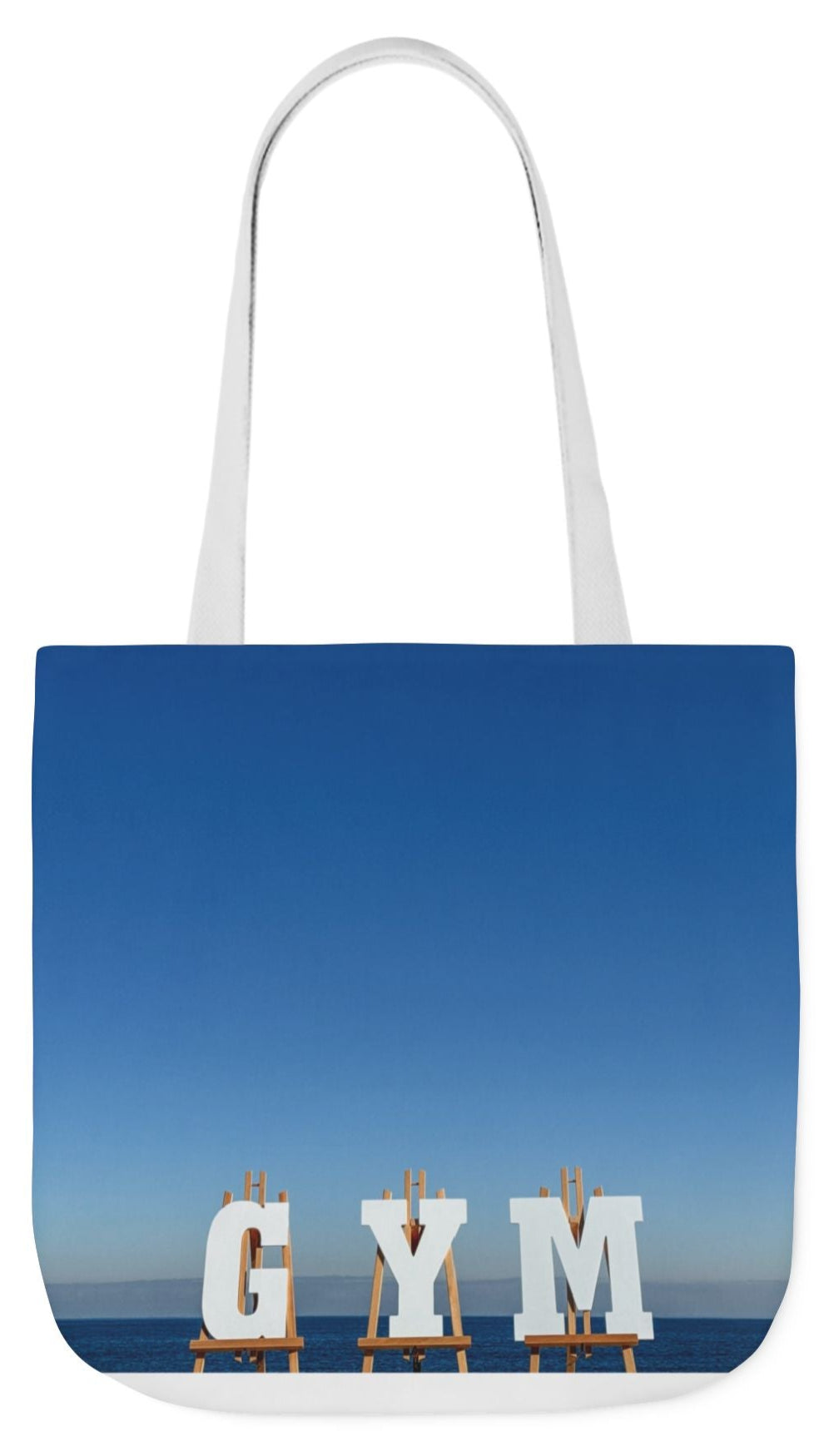Gym Tote Bag “18 x 18” Same Allover Print on Each Side. 4 Handle Color Options. “Seaside Gym Bag”.