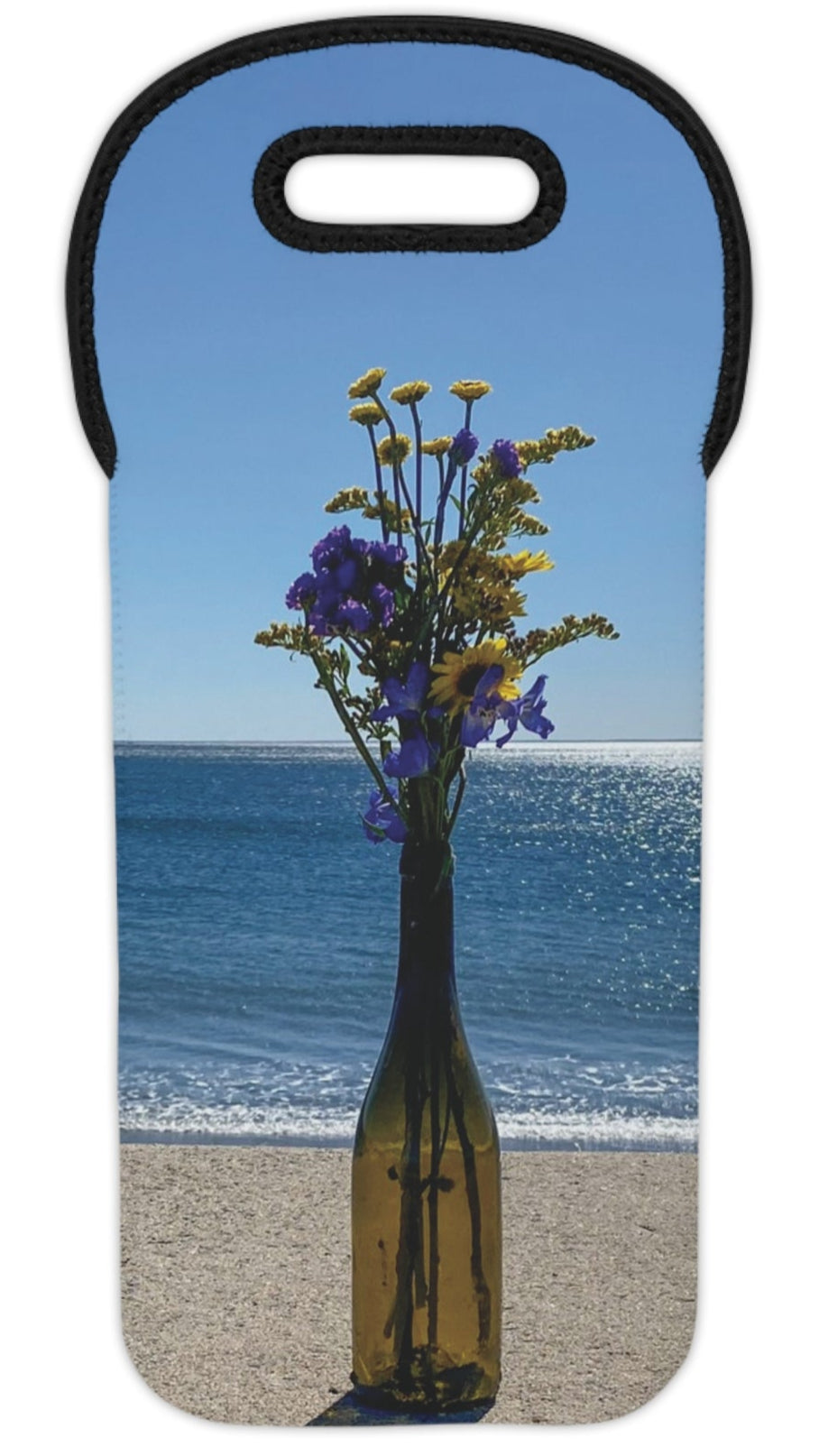 Wine Tote Bag for 1 Bottle with Same Print on Both Sides. “Shoreline Flowers in a Bottle”