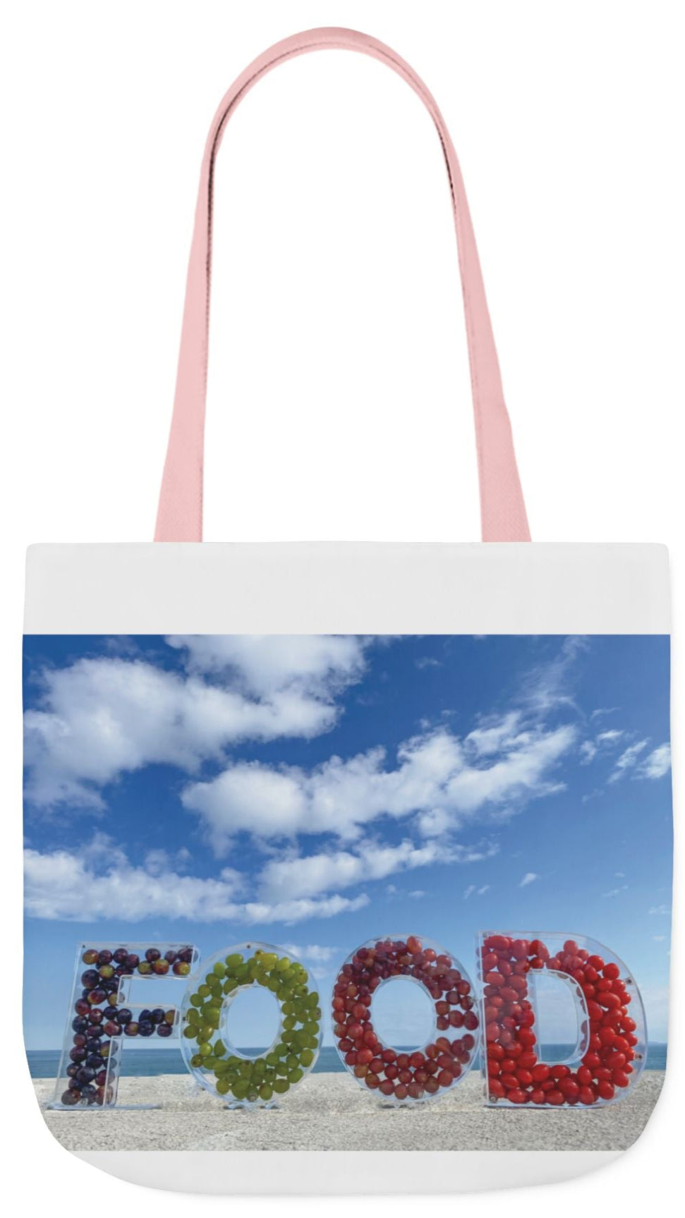 Food Tote Bag 18" x 18" Same Print on Both Sides, 4 Handle Color Options, "Seashore Food Bag"