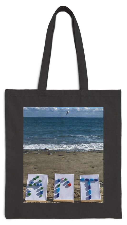 Art Tote Bag Black 15" x 16" Cotton Canvas Different print on Each Side. "Beach Art & Seaside Art”