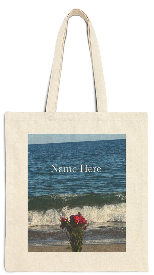 Floral Tote Bag Natural Color 15" x 16" Cotton Canvas Print on One Side. " Beachside Flowers" (Personalize it)