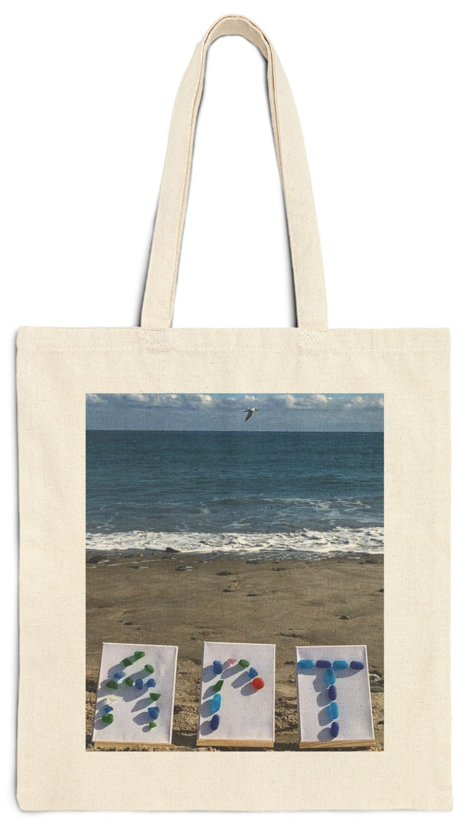 Art Tote Bag Natural Color 15" x 16" Cotton Canvas Different Print on Each Side. "Beach Art & Seaside Art"