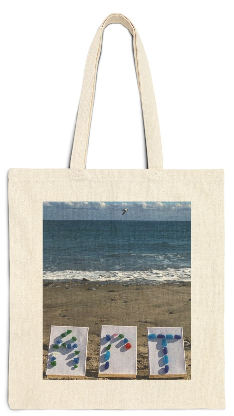 Art Tote Bag Natural Color 15" x 16" Cotton Canvas Different Print on Each Side. "Seaside Art & Beach Art"