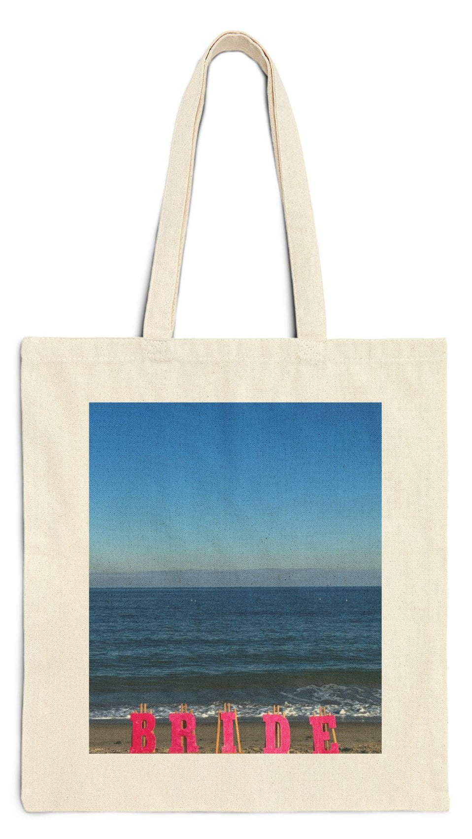 Bride Natural Color Cotton Canvas Tote Bag 15" x 16" Print on One Side. "Beach Bride Bag"
