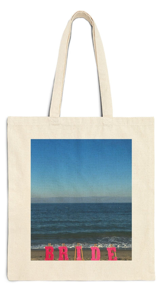 Bride Natural Color Cotton Canvas Tote Bag 15" x 16" Print on One Side. "Beach Bride Bag"