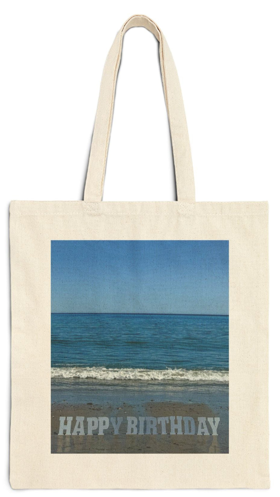 Birthday Tote Bag Natural Color 15" x 16" Cotton Canvas Print on One Side. "Beach Birthday"