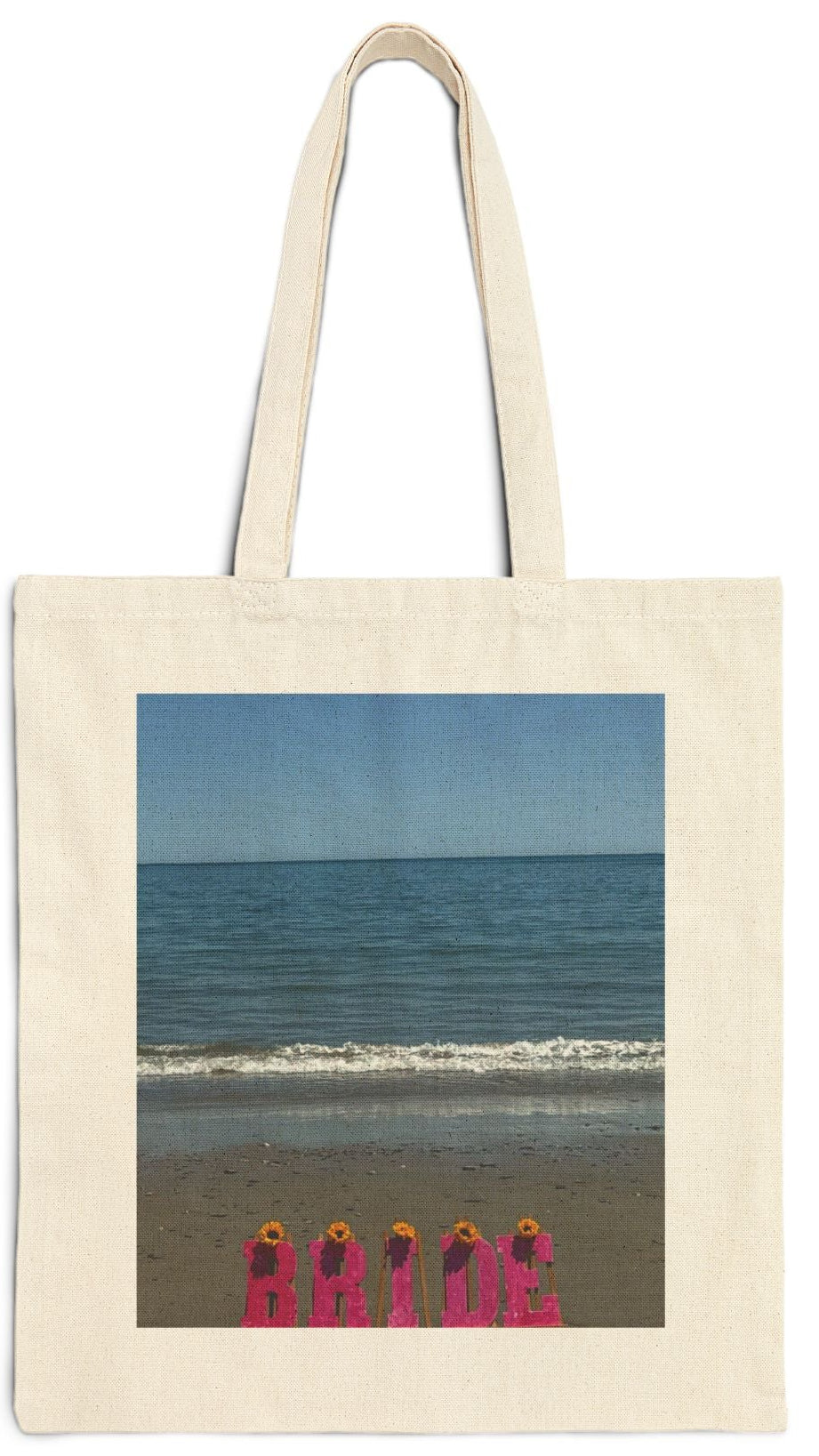 Bride Tote Bag Natural Color 15" x 16" Cotton Canvas Different Print on Each Side. "Beachfront & Shoreline Bride Bag"