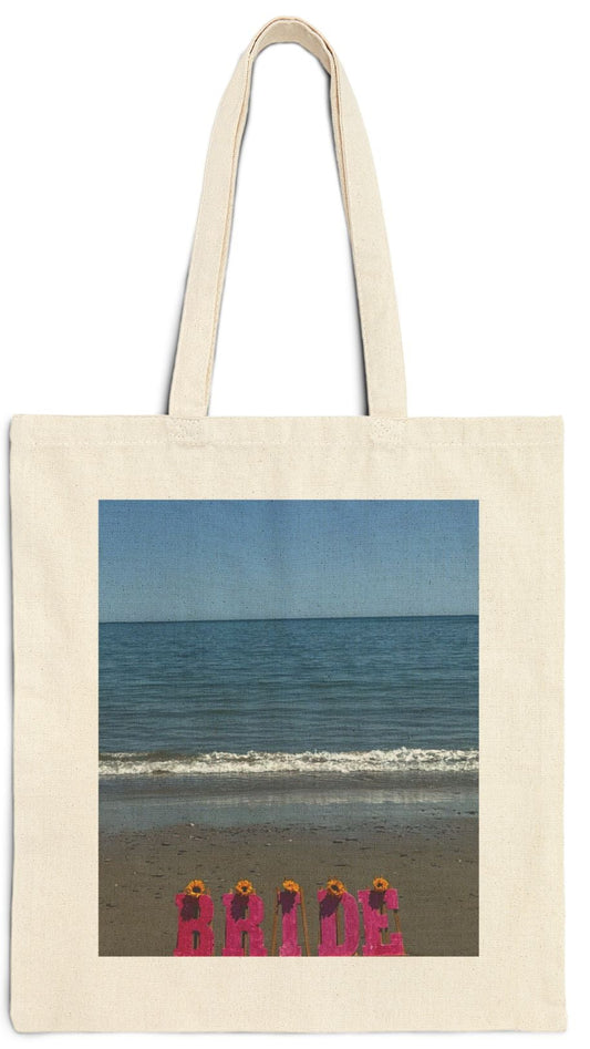 Bride Tote Bag Natural Color 15" x 16" Cotton Canvas Different Print on Each Side. "Beachfront & Shoreline Bride Bag"