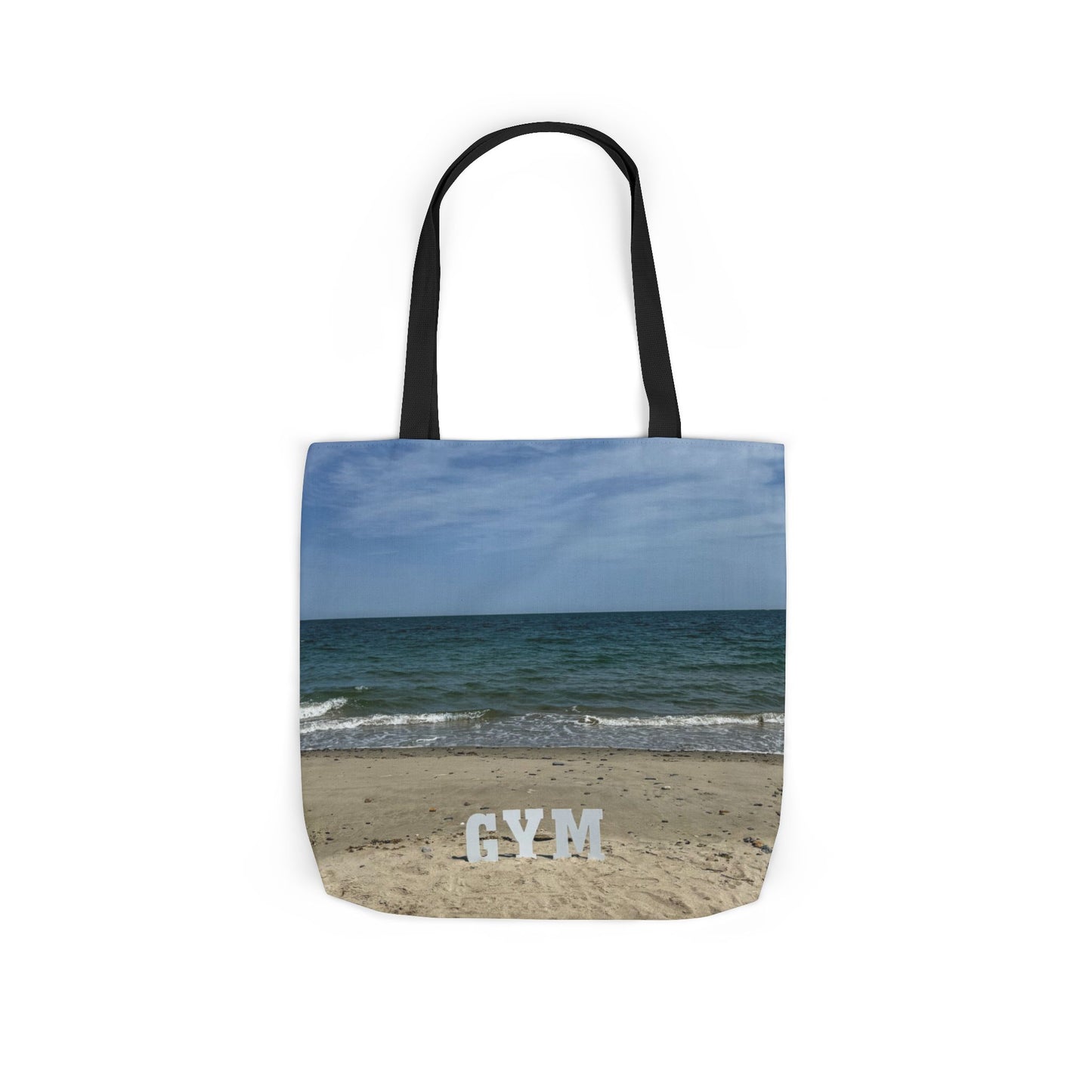 Gym Tote Bag 18” x 18” Same Allover Print on Each Side. 4 Different Handle Color Options. “Beach Gym Bag” (Personalize it)