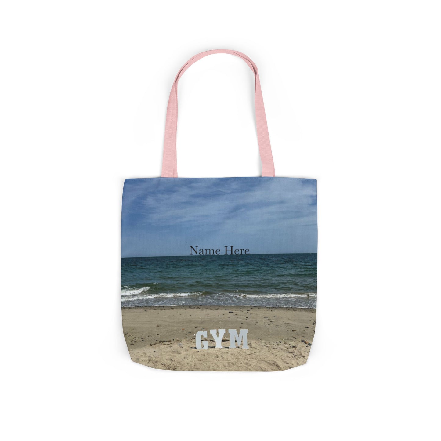 Gym Tote Bag 18” x 18” Same Allover Print on Each Side. 4 Different Handle Color Options. “Beach Gym Bag” (Personalize it)