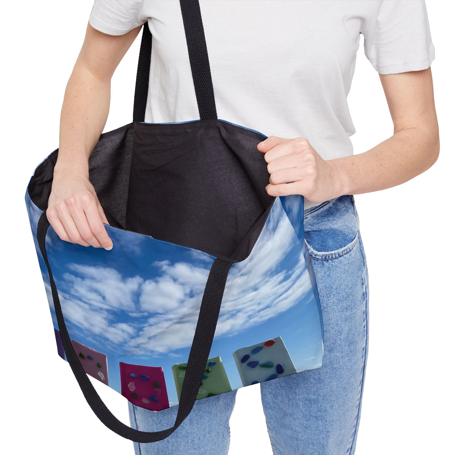 Book Weekender Tote Bag 24" x 13" Same Print on Both Sides. "Books in the Clouds"