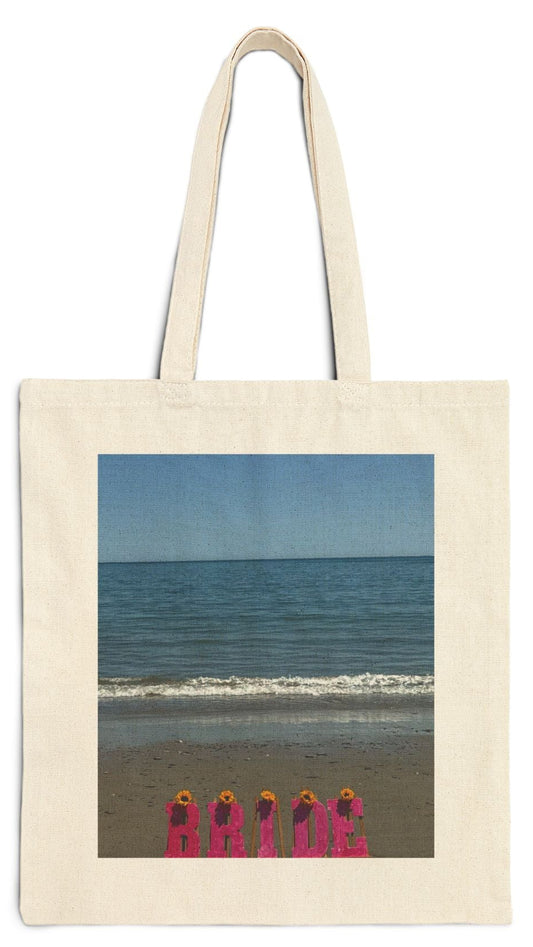 Bride Tote Bag Natural Color 15" x 16" Cotton Canvas Print on One Side. "Beachfront Bride Bag"