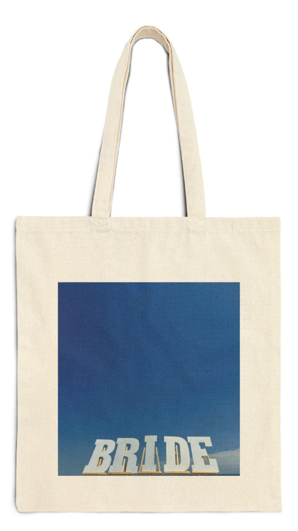 Bride Tote Bag Natural Color 15" x 16" Cotton Canvas Print on One Side. "Bride Bag Bright Sky".