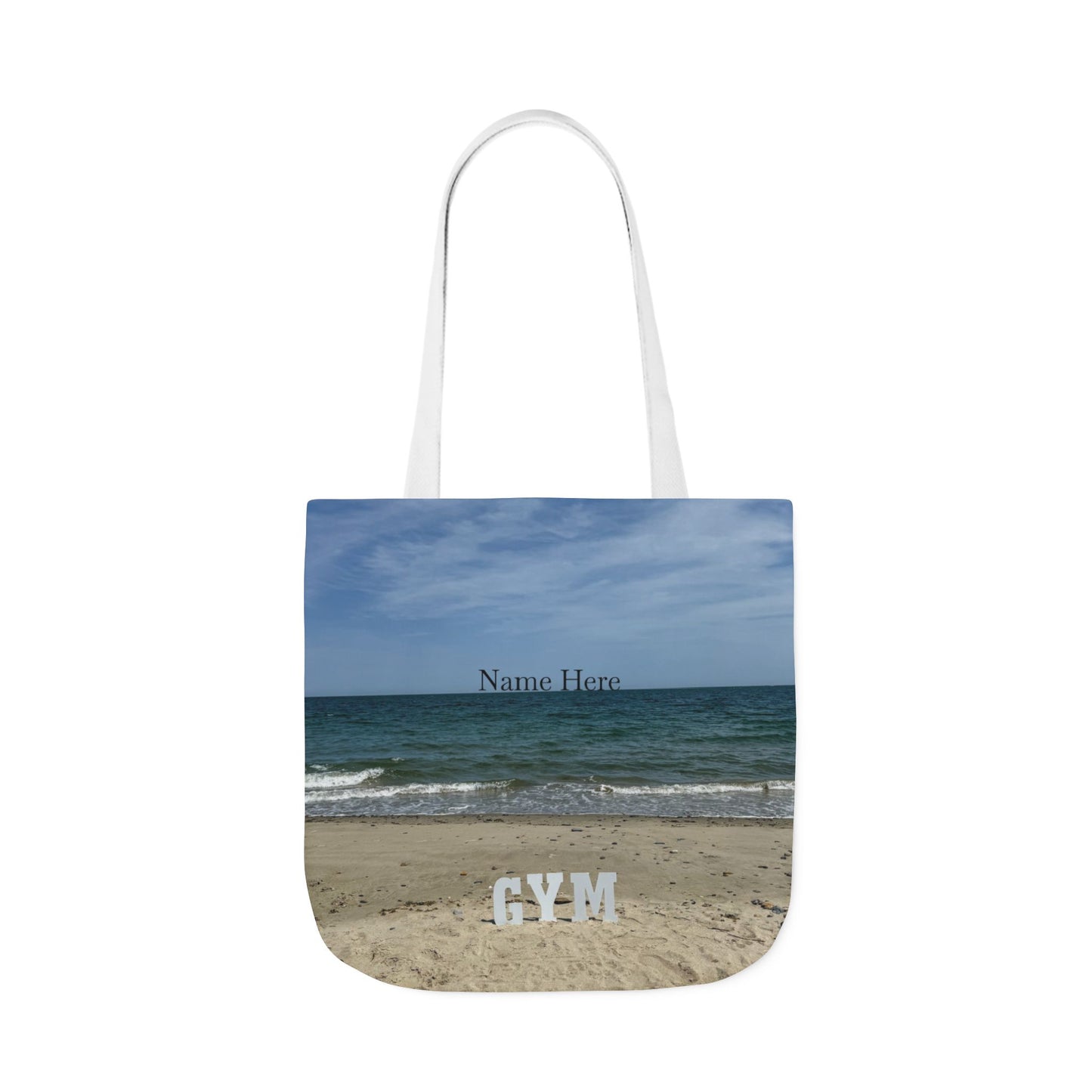 Gym Tote Bag 18” x 18” Same Allover Print on Each Side. 4 Different Handle Color Options. “Beach Gym Bag” (Personalize it)