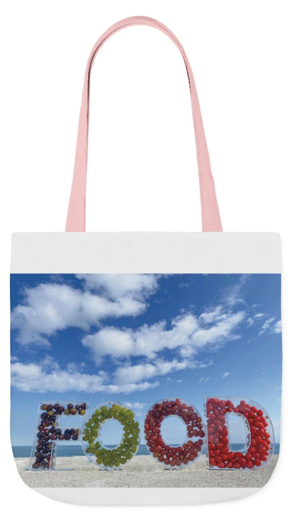 Food Tote Bag 18" x 18" Same Print on Both Sides, 4 Handle Color Options, "Seashore Food Bag"