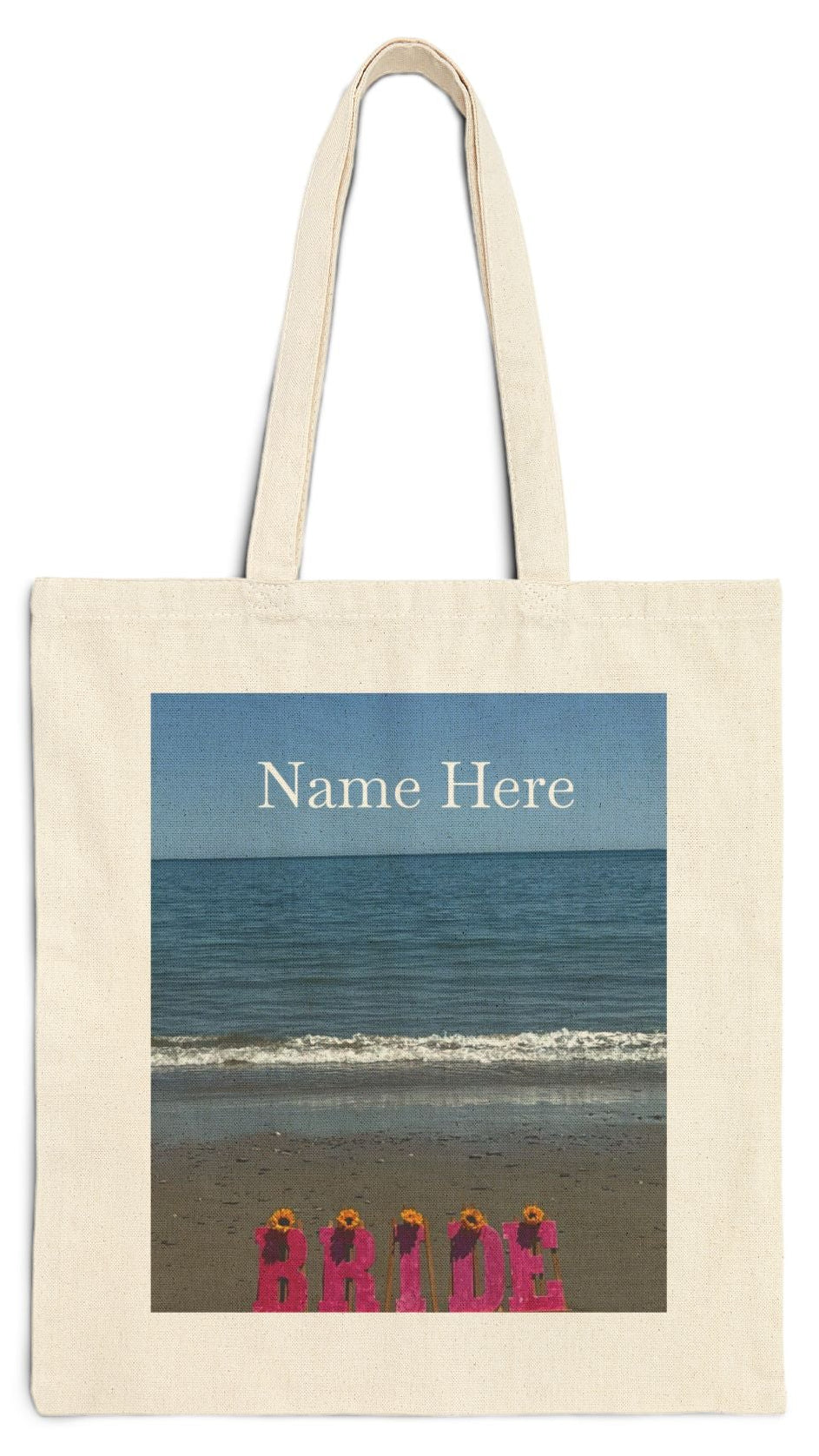Bride Tote Bag Natural Color 15" x 16" Cotton Canvas Different Print on Each Side. "Beachfront & Shoreline Bride Bag" (Personalize it)