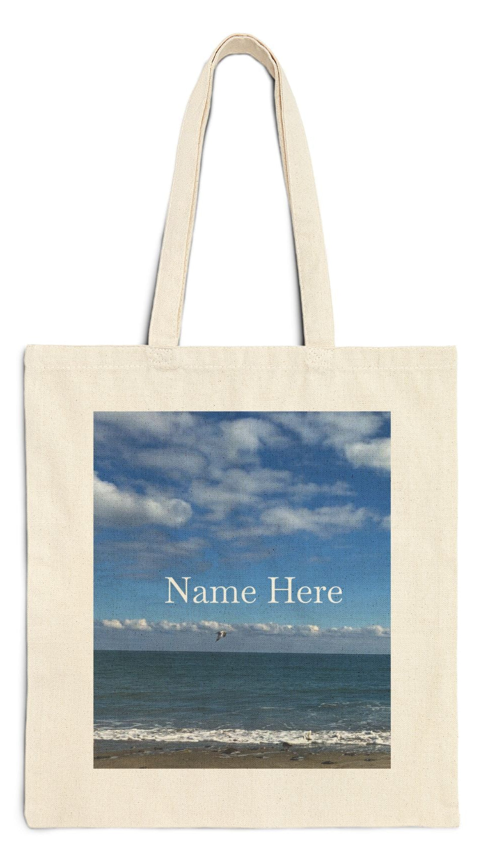 Beach Tote Bag Natural Color 15" x 16" Cotton Canvas Print on One Side. "Shore Bird"(Personalize it)