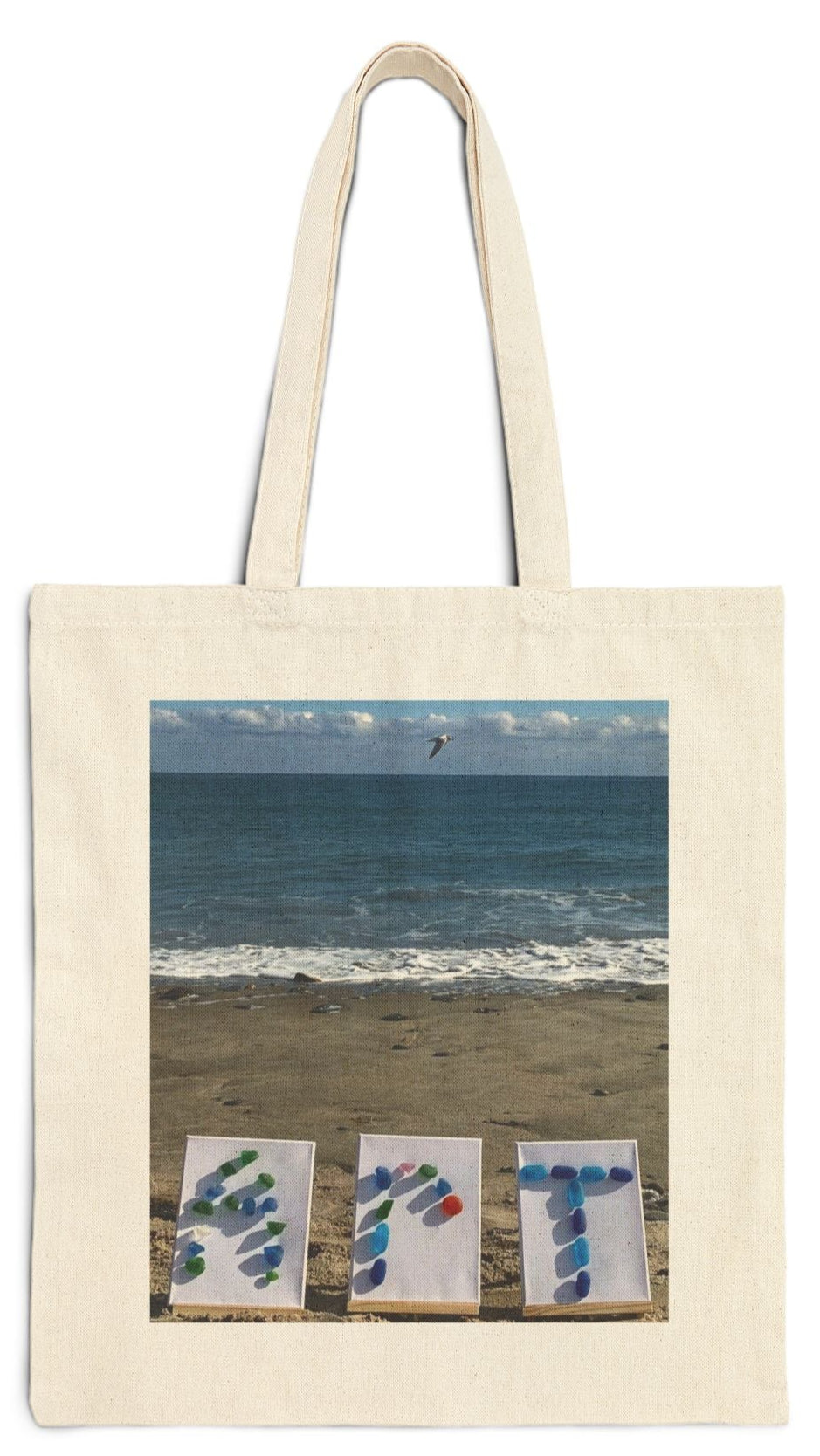 Art Tote Bag Natural Color 15" x 16" Cotton Canvas Print on One Side. "Beach Art"