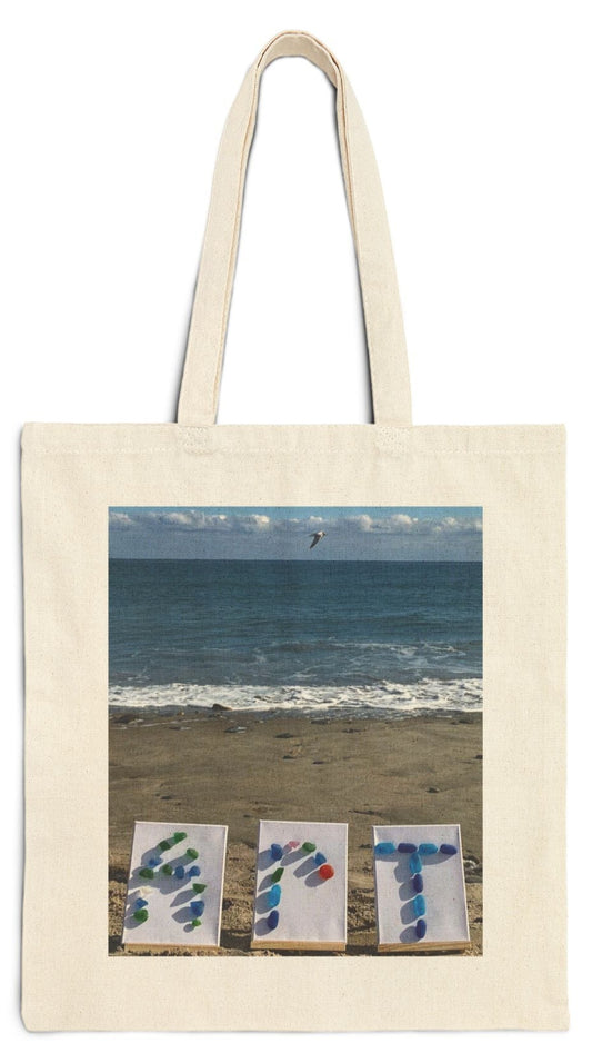 Art Tote Bag Natural Color 15" x 16" Cotton Canvas Print on One Side. "Beach Art"
