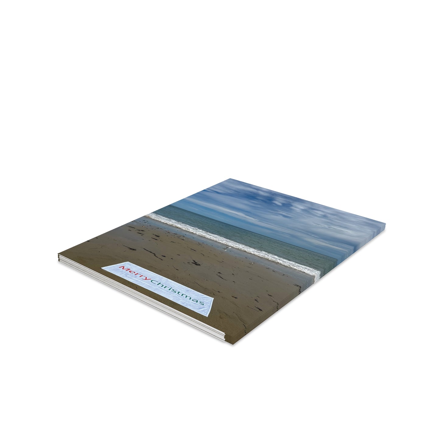 Christmas Cards 8 Pack with Envelopes Blank Inside 4.25" Width 5.50" Height "Beach Christmas Card with Seagull"