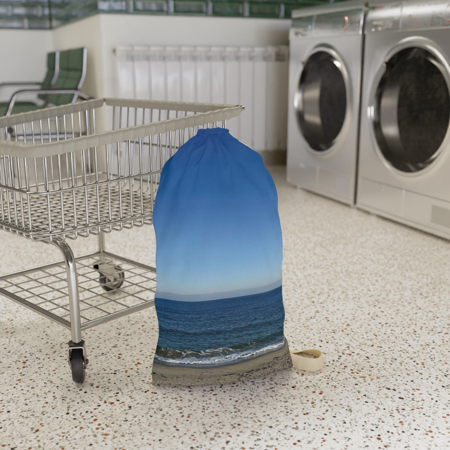 Laundry Bag with a Shoulder Strap and Drawstring 18” x 29” “Laundry Day at the Beach”