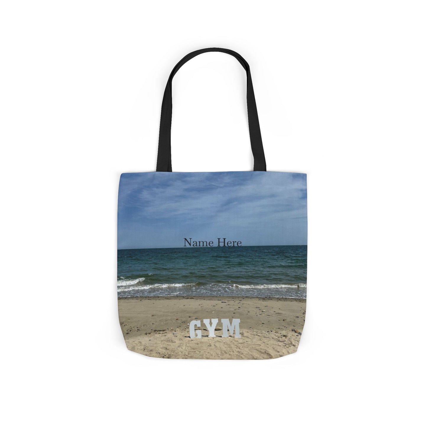 Gym Tote Bag 18” x 18” Same Allover Print on Each Side. 4 Different Handle Color Options. “Beach Gym Bag” (Personalize it)
