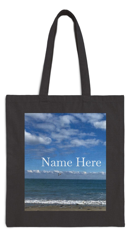 Beach Tote Bag Black 15" x 16" Cotton Canvas Print on One Side. "Shore Bird"(Personalize it)