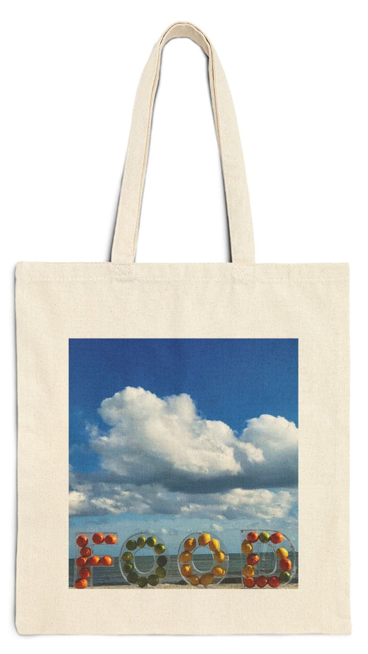 Food Tote Bag Natural Color 15” x 16” Cotton Canvas Print on One Side. "Beachy Food Bag"