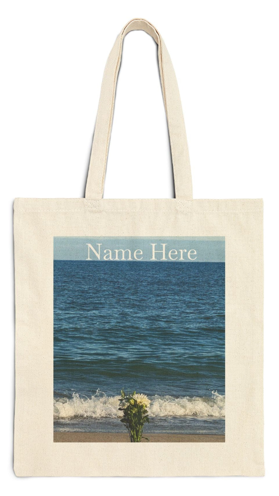 Floral Tote Bag Natural Color 15" x 16" Cotton Canvas Print on One Side. " Seaside Flowers" (Personalize it)