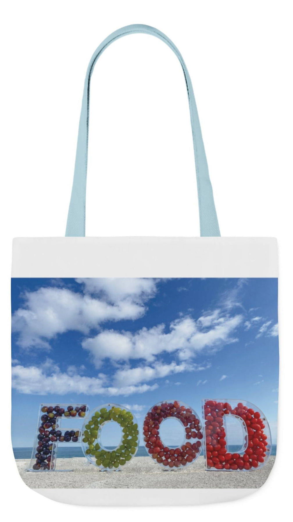 Food Tote Bag 18" x 18" Same Print on Both Sides, 4 Handle Color Options, "Seashore Food Bag"