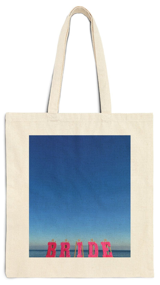 Bride Natural Color Cotton Canvas Tote Bag 15" x 16" Print on One Side. "Seaside Bride Bag"