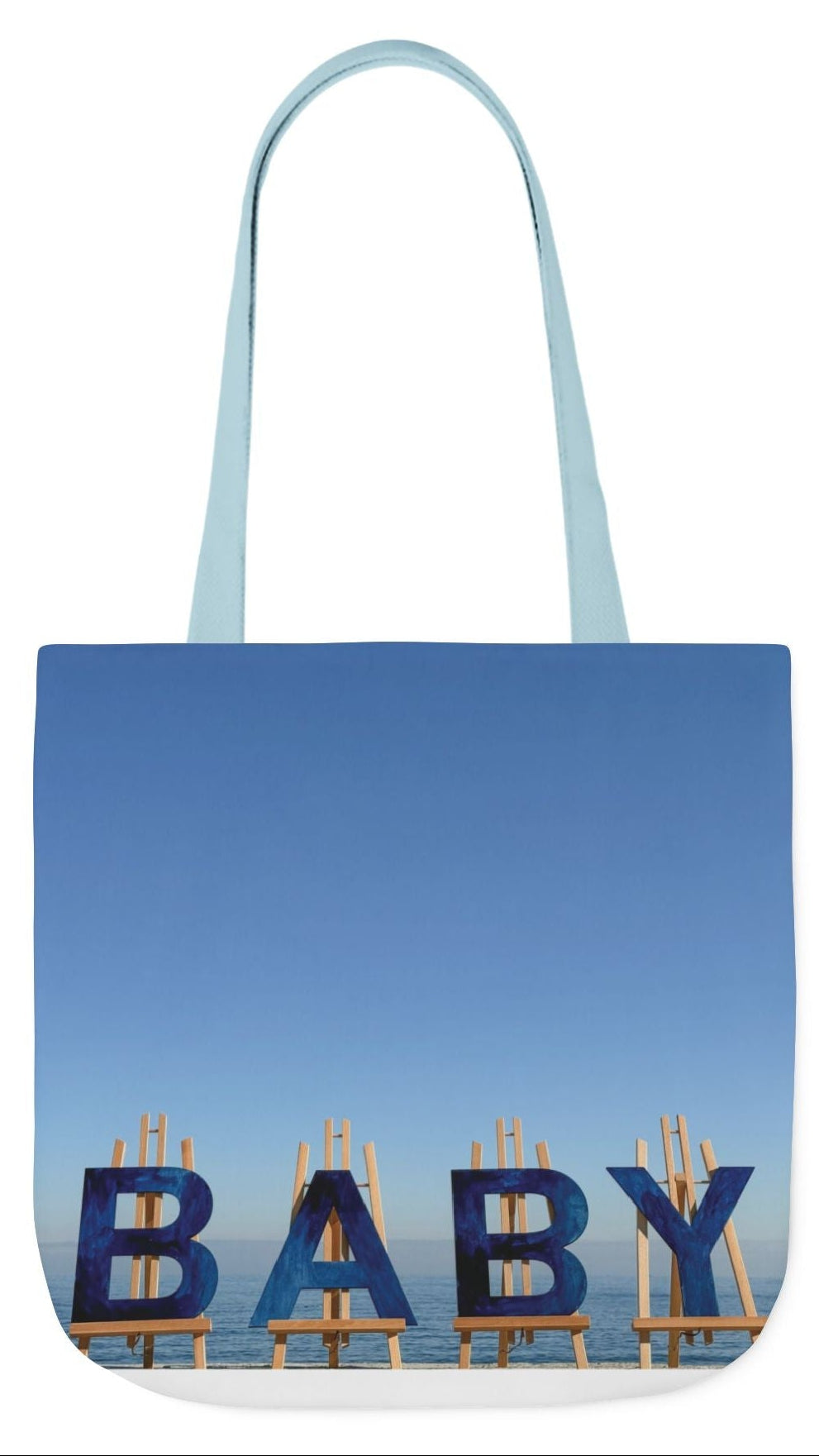 Baby Tote Bag (Blue) 18” x 18”with the same all over print on each side. Blue or white handles. "Shoreline Baby Tote Bag".(Personalize it)