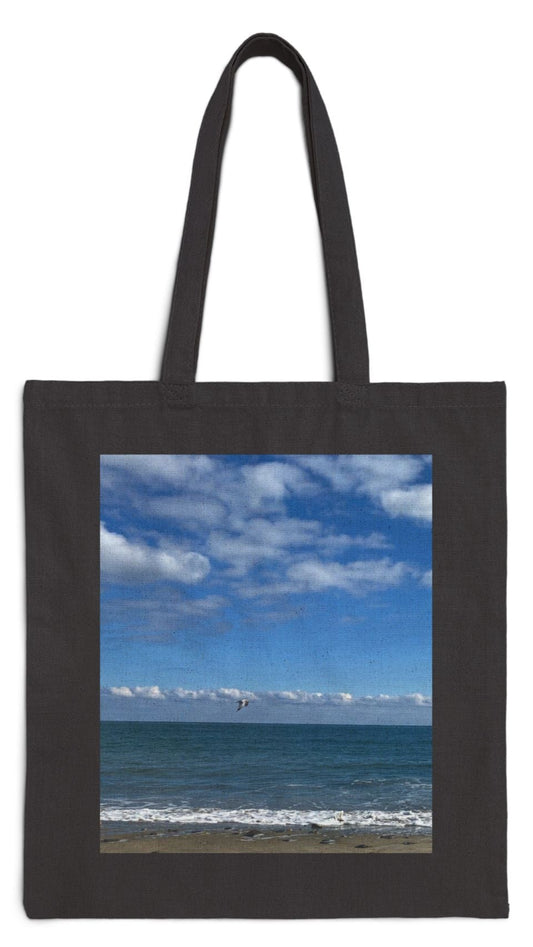 Beach Tote Bag Black 15" x 16" Cotton Canvas Print on One Side. "Shore Bird"